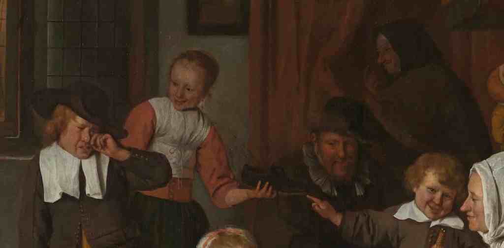Jan Steen - het Sint Nicolaasfeest (details)